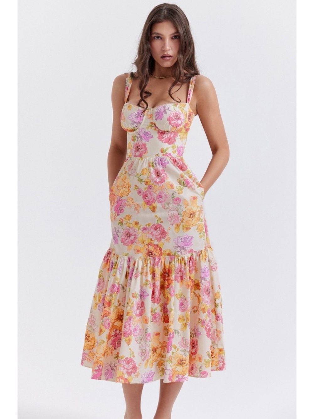NEW House of CB Elia Dress Ivory + Large Flower Print XS